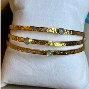 Julie Vos Gold Bangles Set of 3 Blue Stackable Bracelets Boho Layered dainty